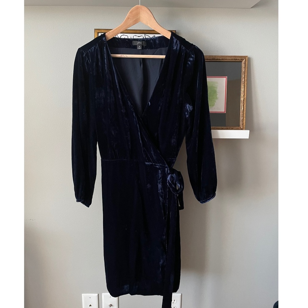J Crew Velvet Wrap Dress Navy size 8